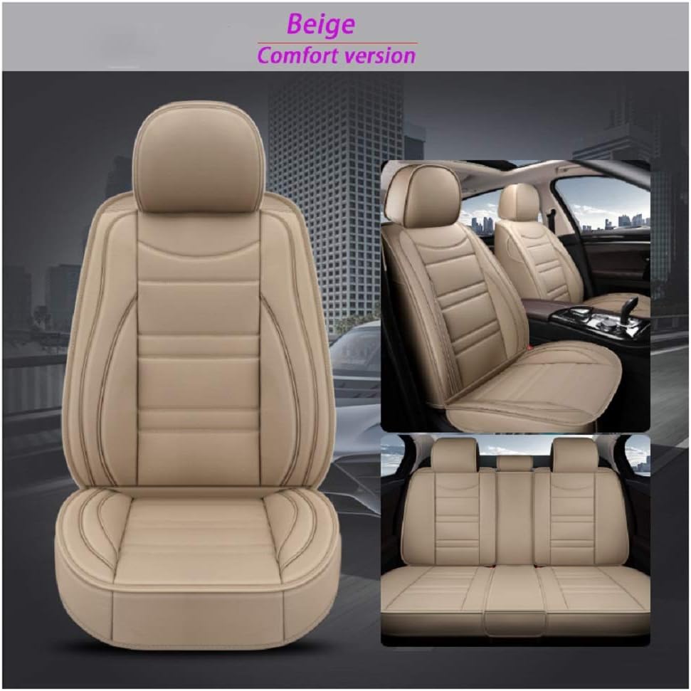 Beige Leather Car Seat Covers 5 Seats Full Set J829399