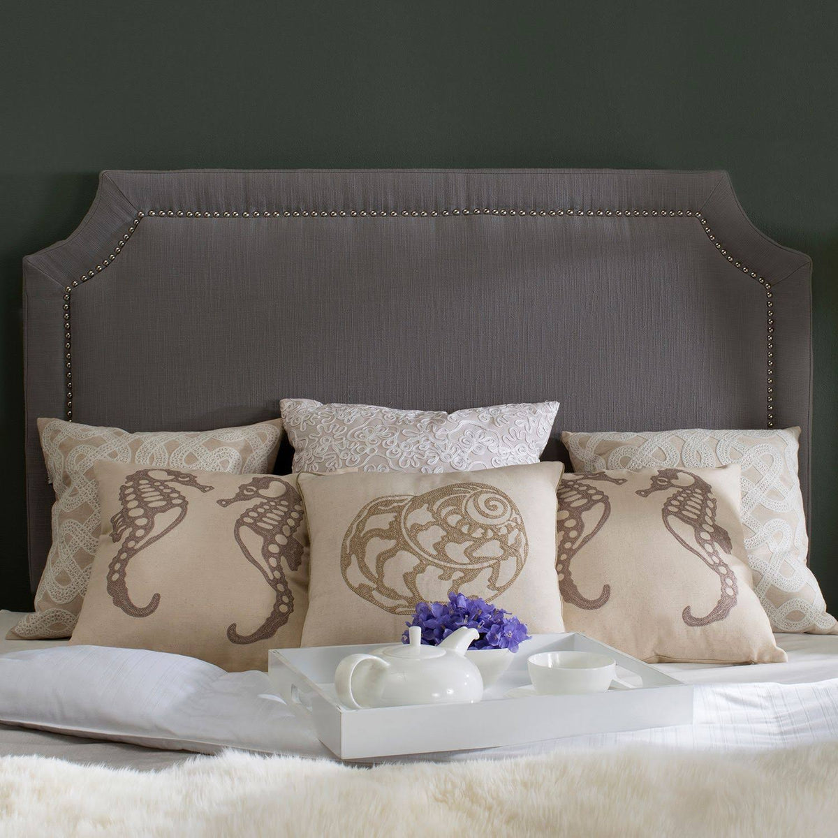 Grey Nailhead Full Headboard R777