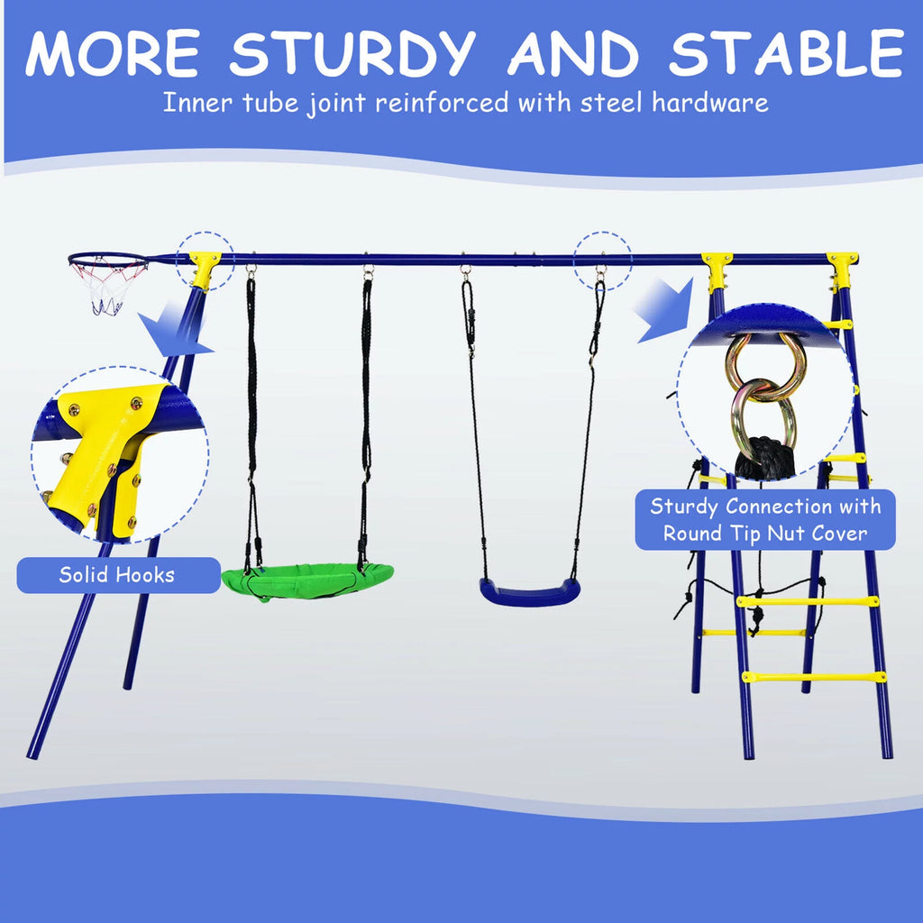 Kids Swing Set with Basketball Hoop & Climbing Ladder L56712