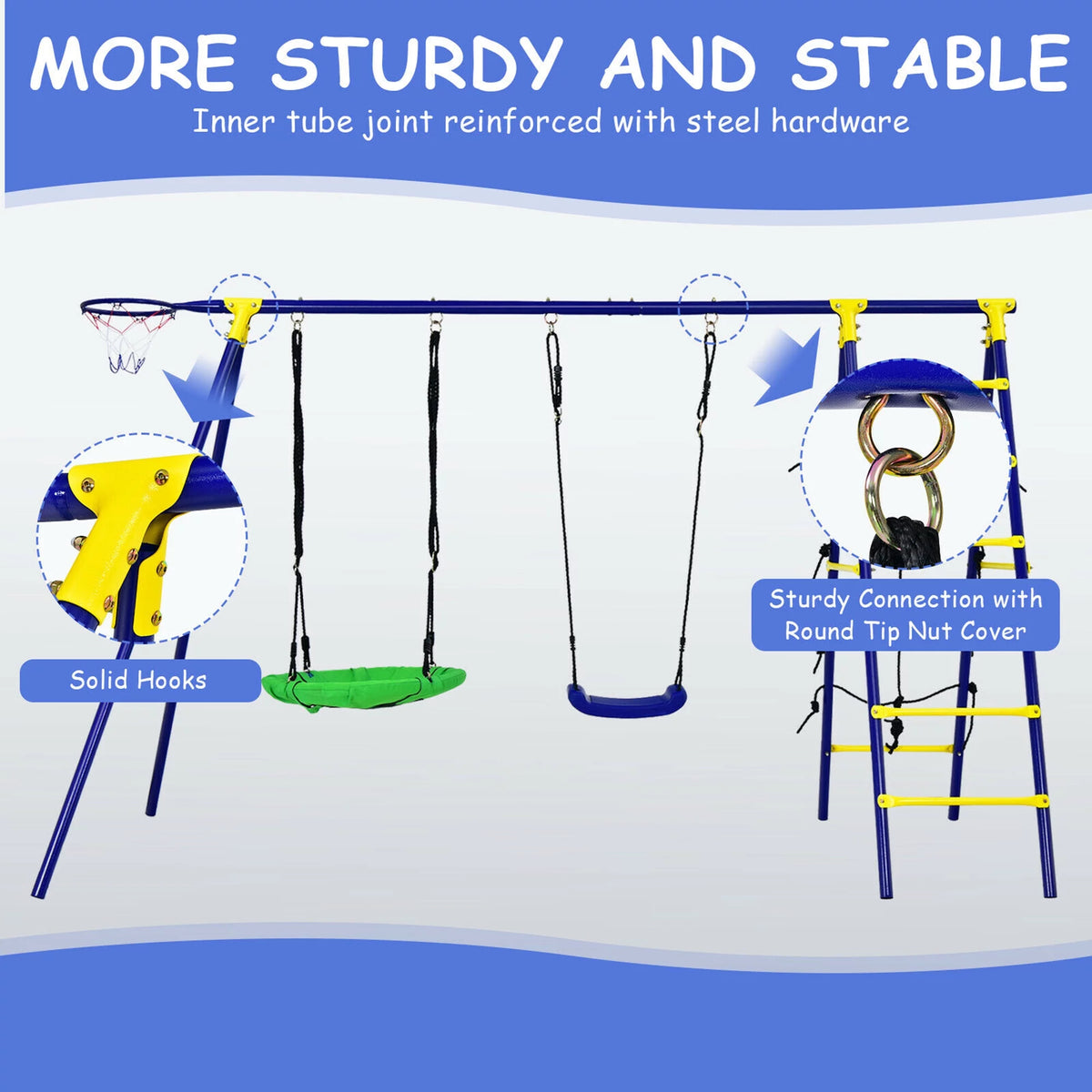 Kids Swing Set with Basketball Hoop & Climbing Ladder L56712