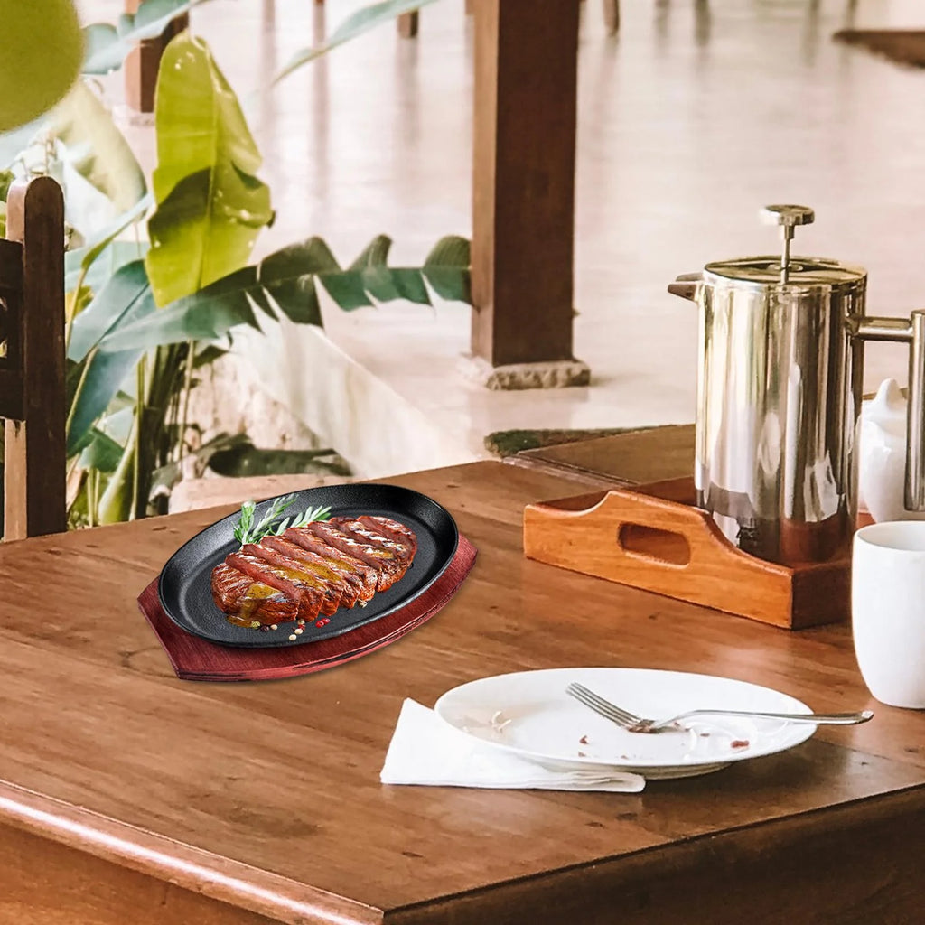 Oval Nonstick Sizzling Steak Plate with Bamboo Tray W628