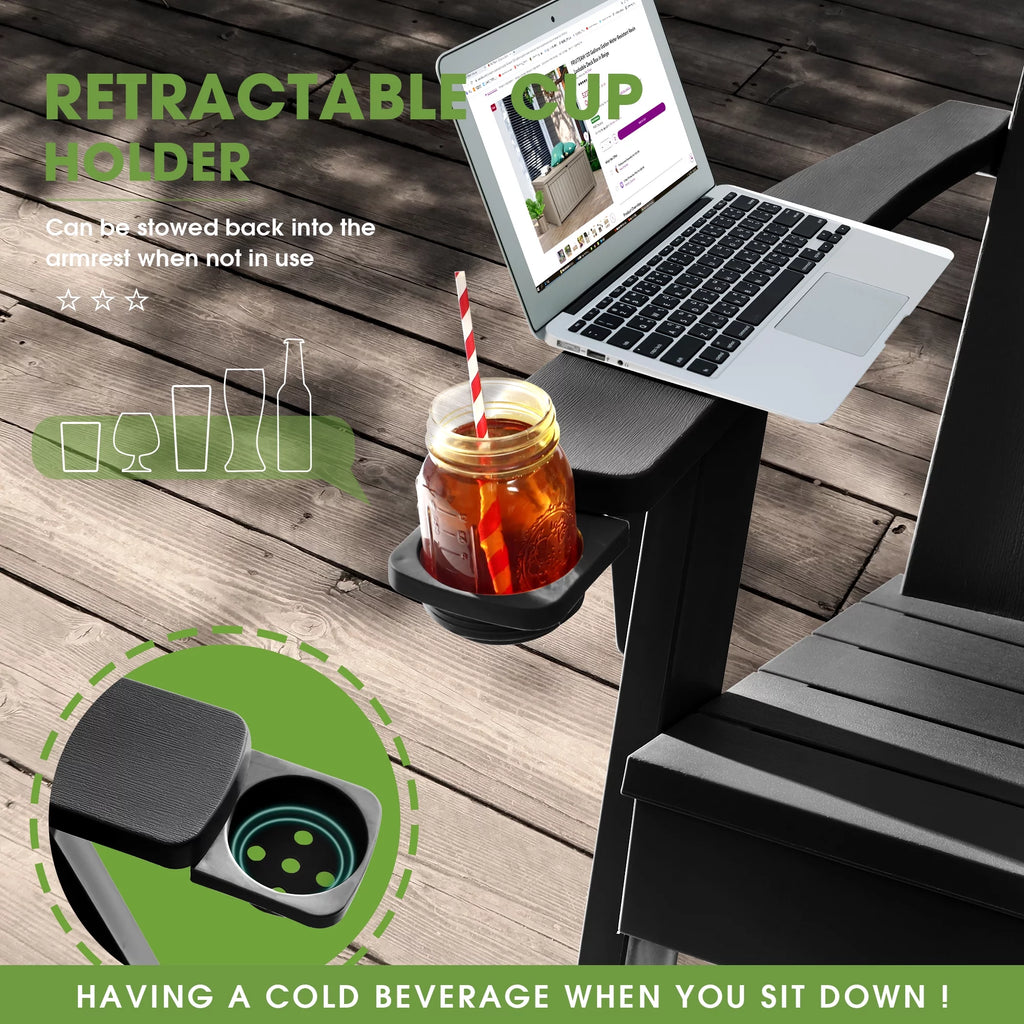 Black Plastic Adirondack Chair with Cup Holder P342149