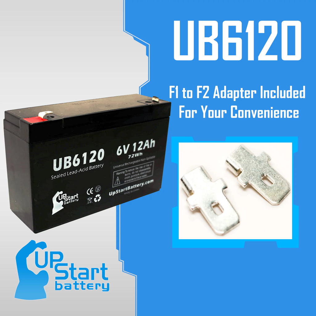 2x Pack 6V 12Ah Sealed Lead Acid Battery with F1 to F2 Terminal Adapters R233