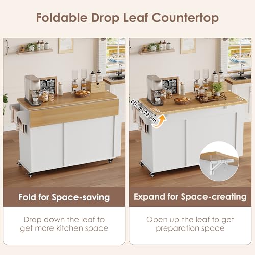 Rolling Kitchen Island with Storage and Drop Leaf Countertop X503324