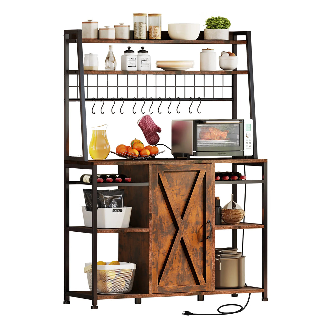 6-Tier Kitchen Microwave Oven Stand with Storage Cabinet and Wine Shelf W95115