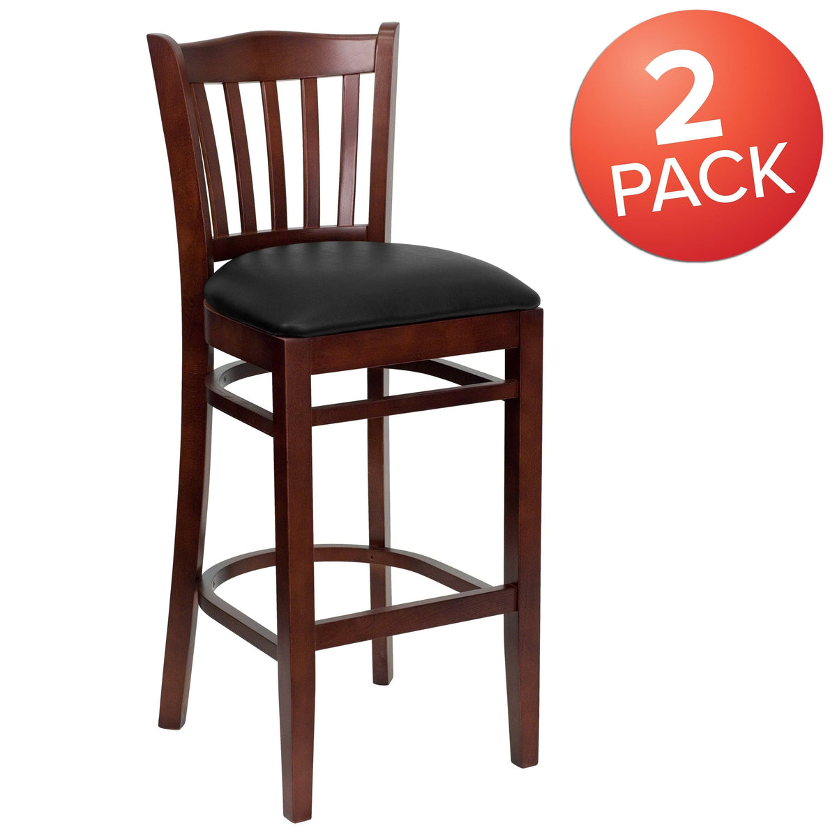 Mahogany Wood Vertical Slat Back Barstool E64199