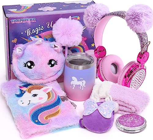 Unicorn Toy with Wired Headphones Diary Water Bottle Plush Bag Purse Socks Mirror O594070