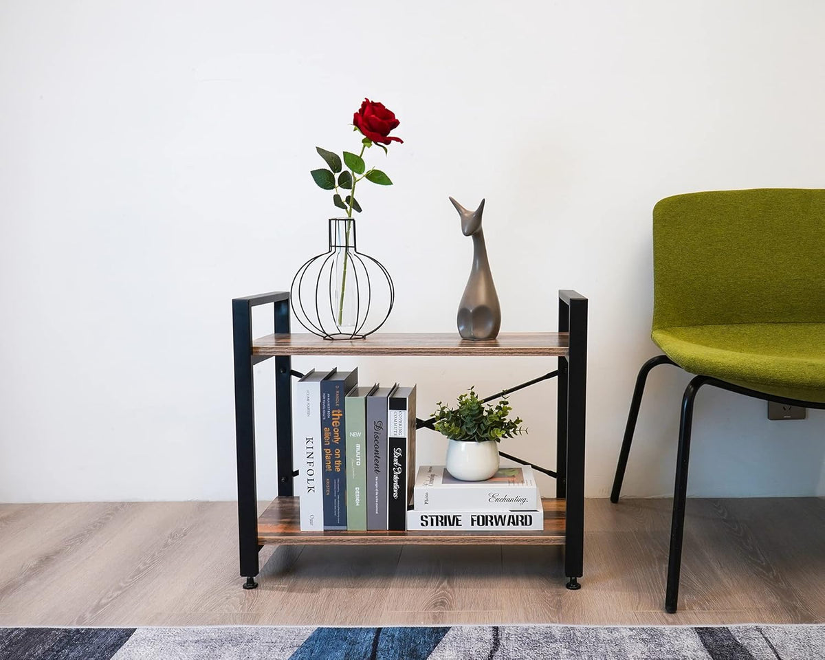 3 Tier Industrial Wood Bookshelf, Black/Brown I8028