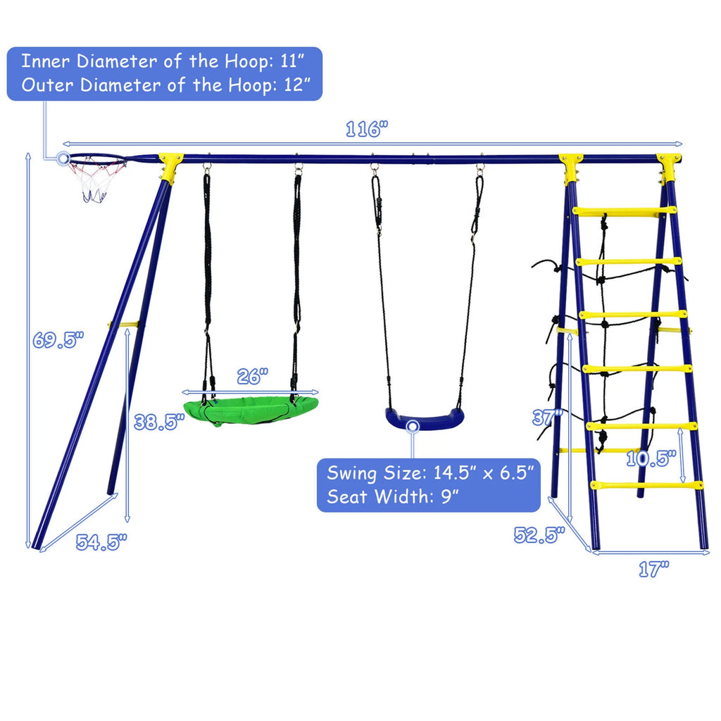Kids Swing Set with Basketball Hoop & Climbing Ladder L56712