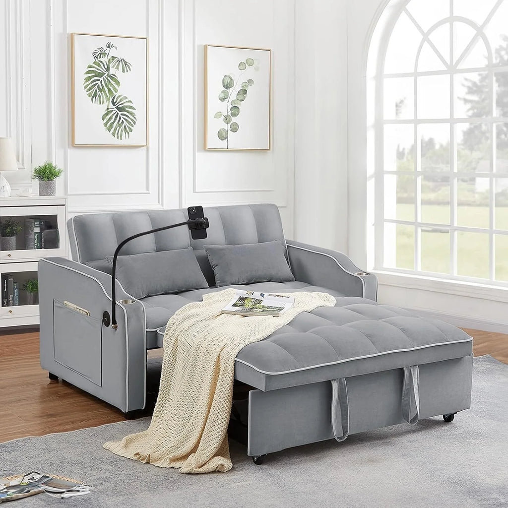55" Tufted Velvet Convertible Sofa Bed V68182