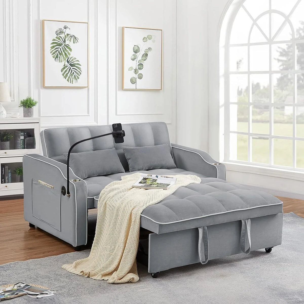55" Tufted Velvet Convertible Sofa Bed V68182