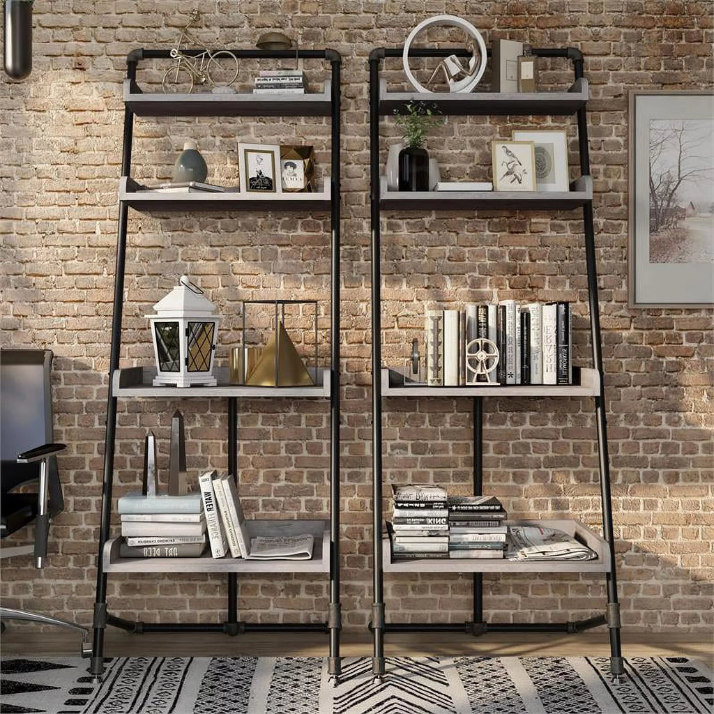 Vintage Gray Oak Wood Bookshelf Set of 2 Y35234