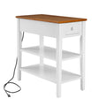 Narrow 2-tone End Table with USB Charging Ports, White and Walnut O807