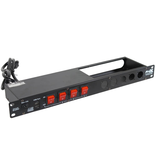 1U 15Amp Circuit 4CH Switch Panel with 2 USB and 5 Punched Space Z688