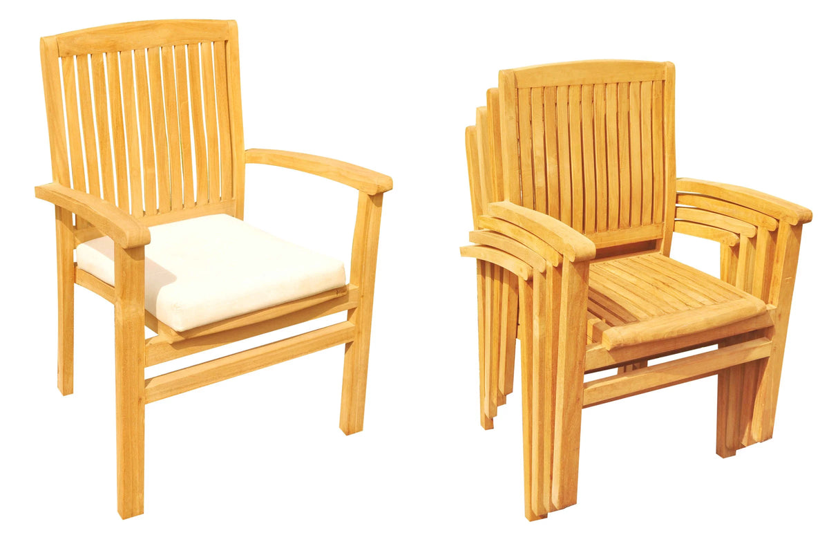 Grade-A Teak 5 Pc Dining Set with 48" Round Butterfly Table and 4 Stacking Arm Chairs Y4546