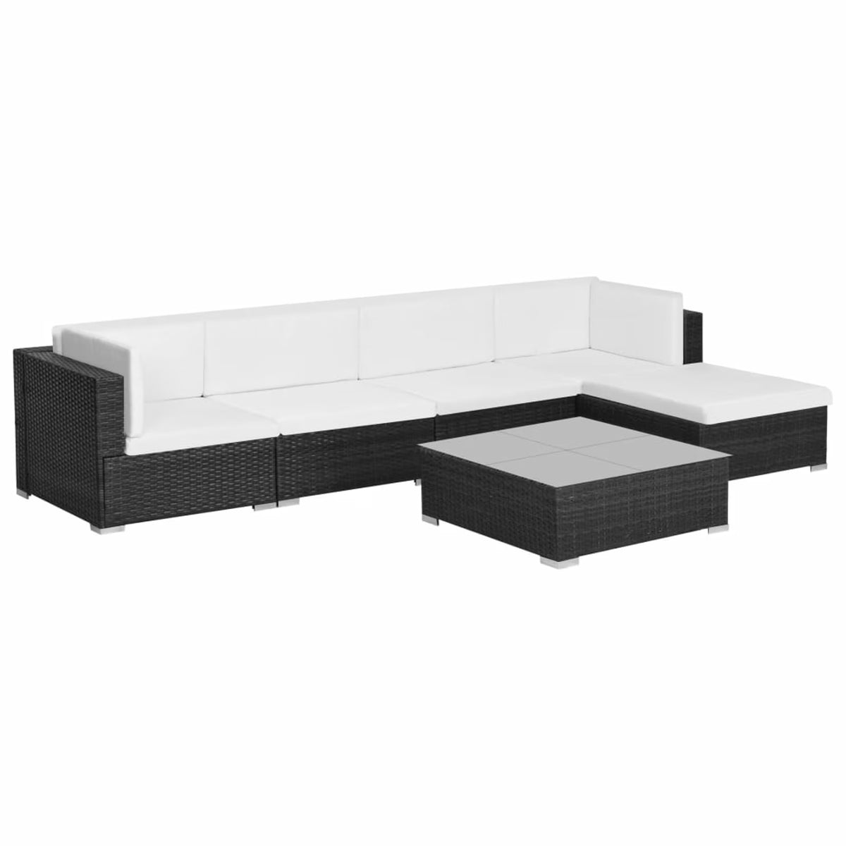 6 Piece White Cushioned Poly Rattan Patio Conversation Set with Coffee Table F235