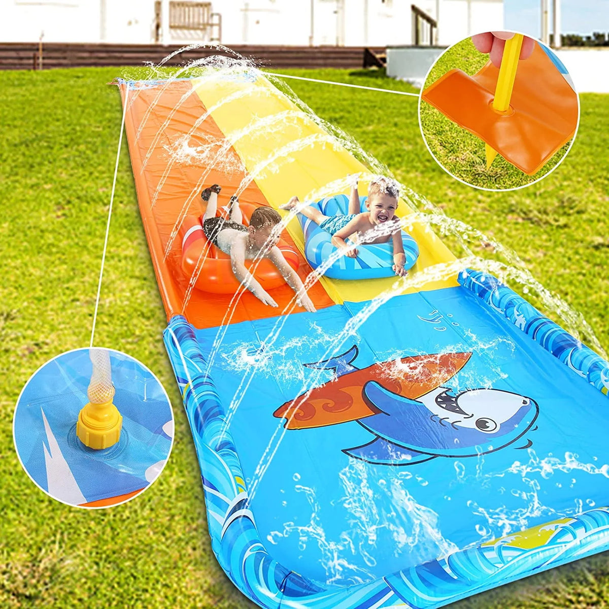 Inflatable Water Slide with 2 Bodyboards Lanes and Sprinkler X22936