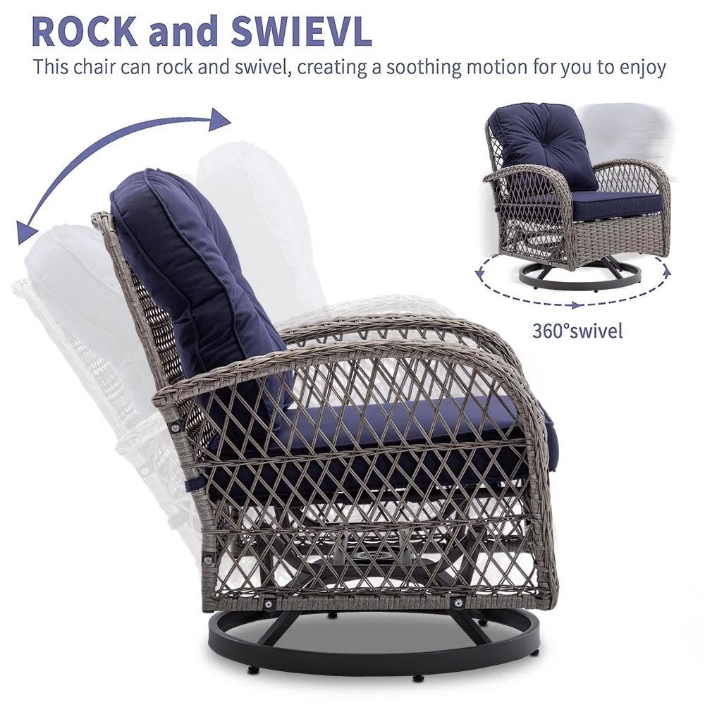 3 Piece Outdoor Bistro Swivel Chairs Set Khaki U637
