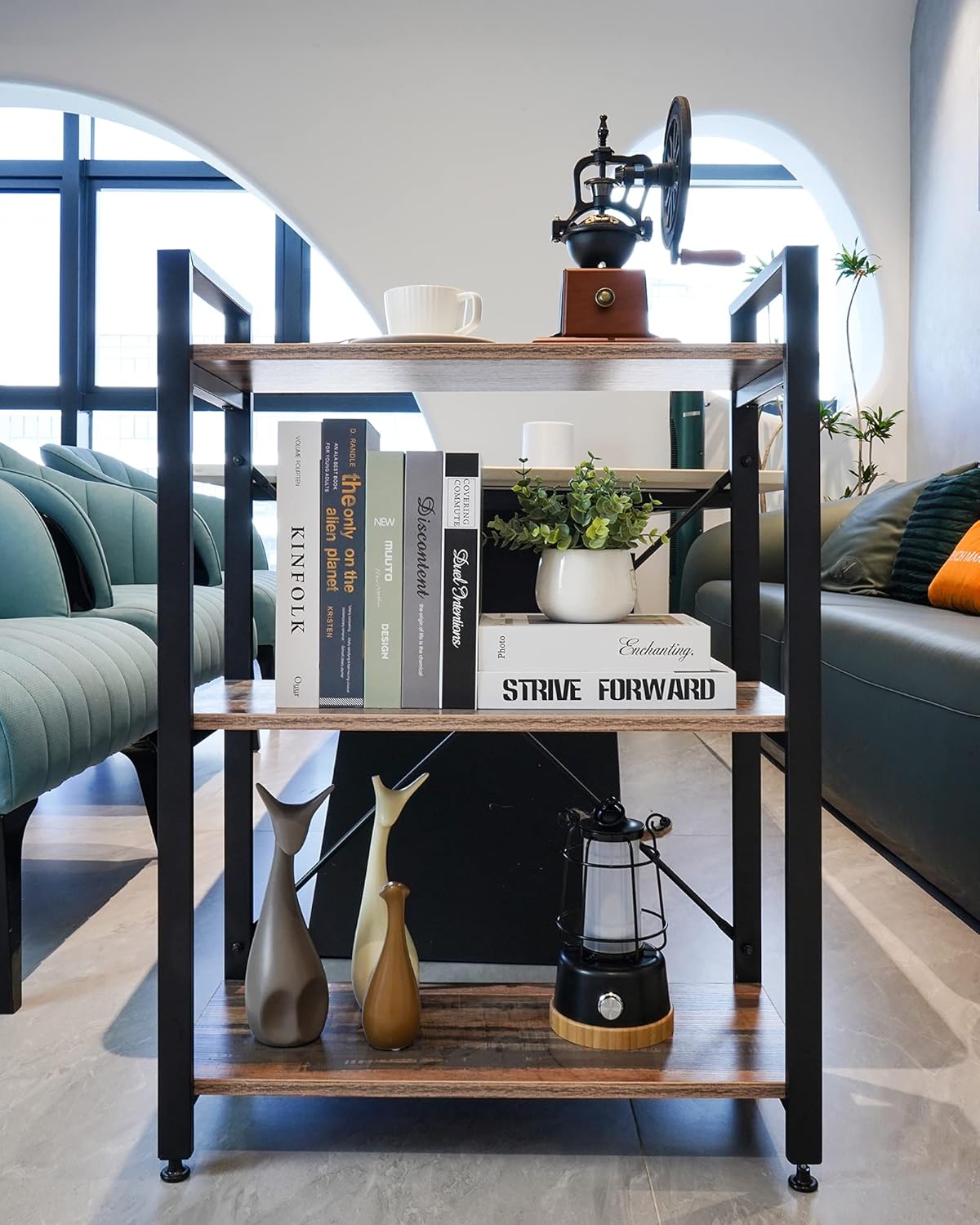 3 Tier Industrial Wood Bookshelf, Black/Brown I8028