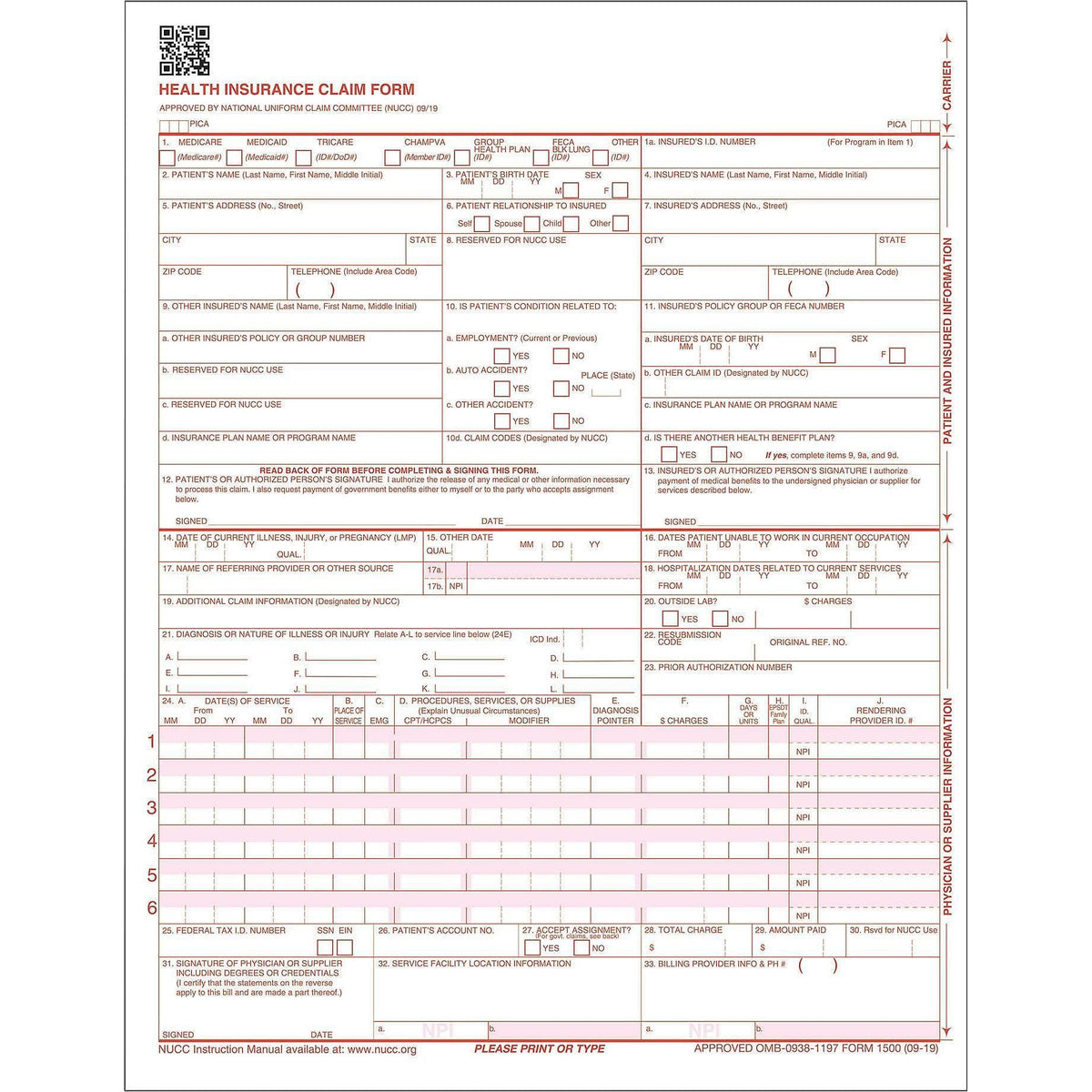 CMS-1500 Health Insurance Claims 2500/Pack C53626