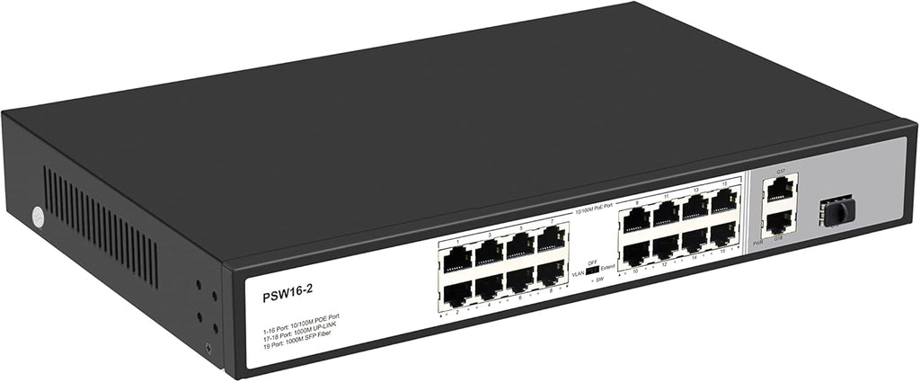16 Port 10/100Mbps PoE Switch Unmanaged with 2 Gigabit Uplink Ports Q535