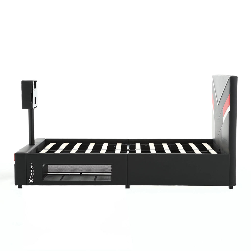 Black Red Twin Gaming Bed Frame with TV Mount N81672
