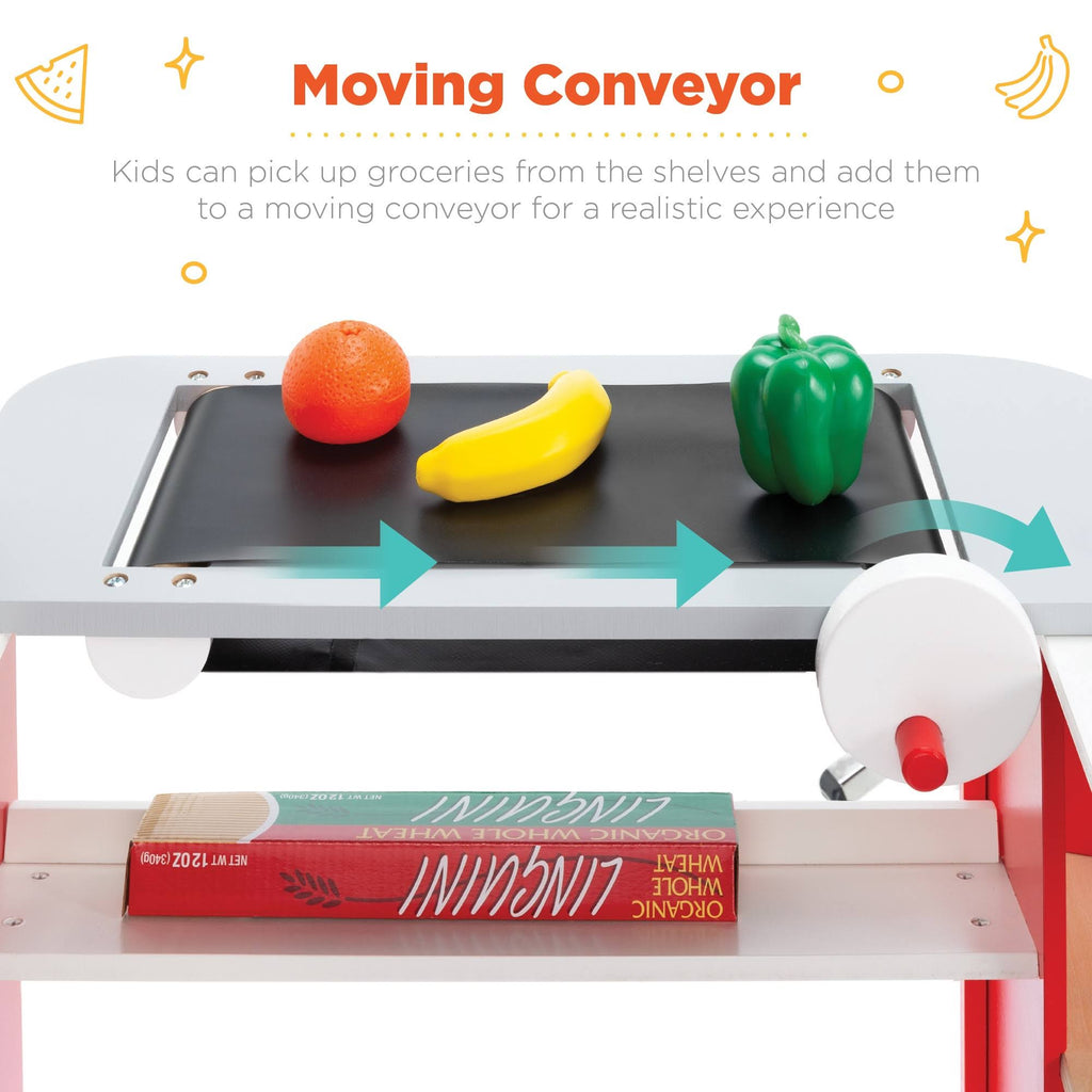 Pretend Play Grocery Store Supermarket Set with Working Conveyor, Cash Register, Play Food, Chalkboard G4732