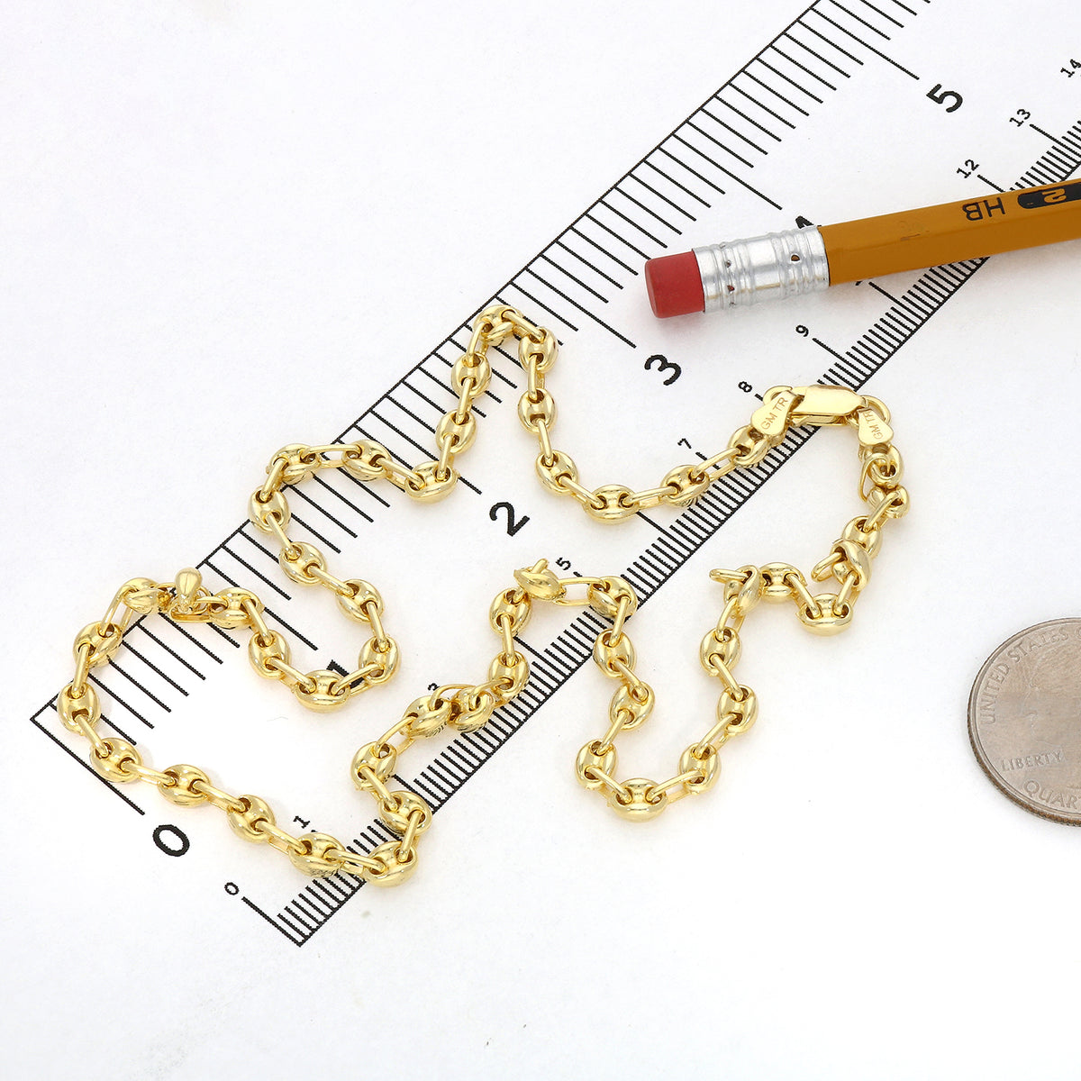 18K Yellow Gold Over Silver Puffed Anchor Chain Necklace 16"-24" X744960