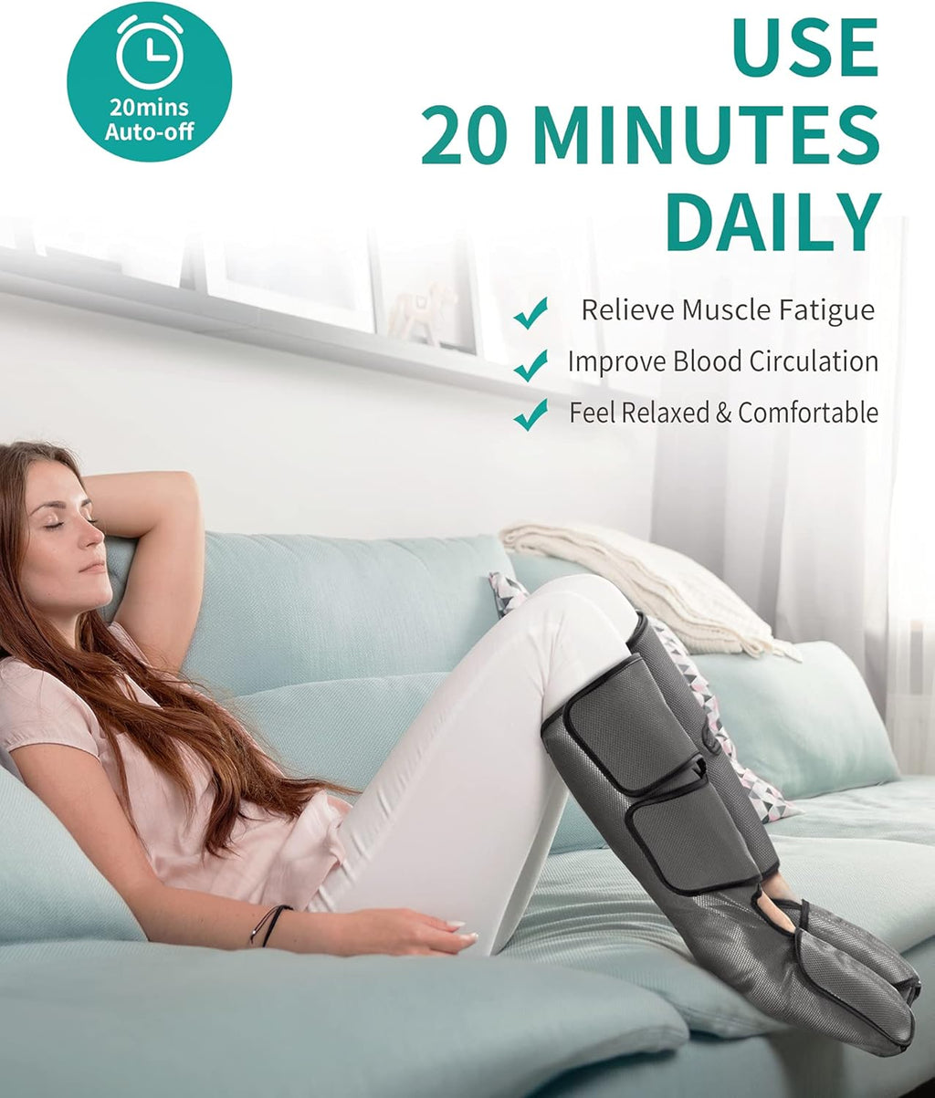 Leg Massager with Air Compression, Foot and Calf Massage Machine with Hand-held Controller 2 Modes 3 Intensities, Adjustable Leg Wraps Z28055