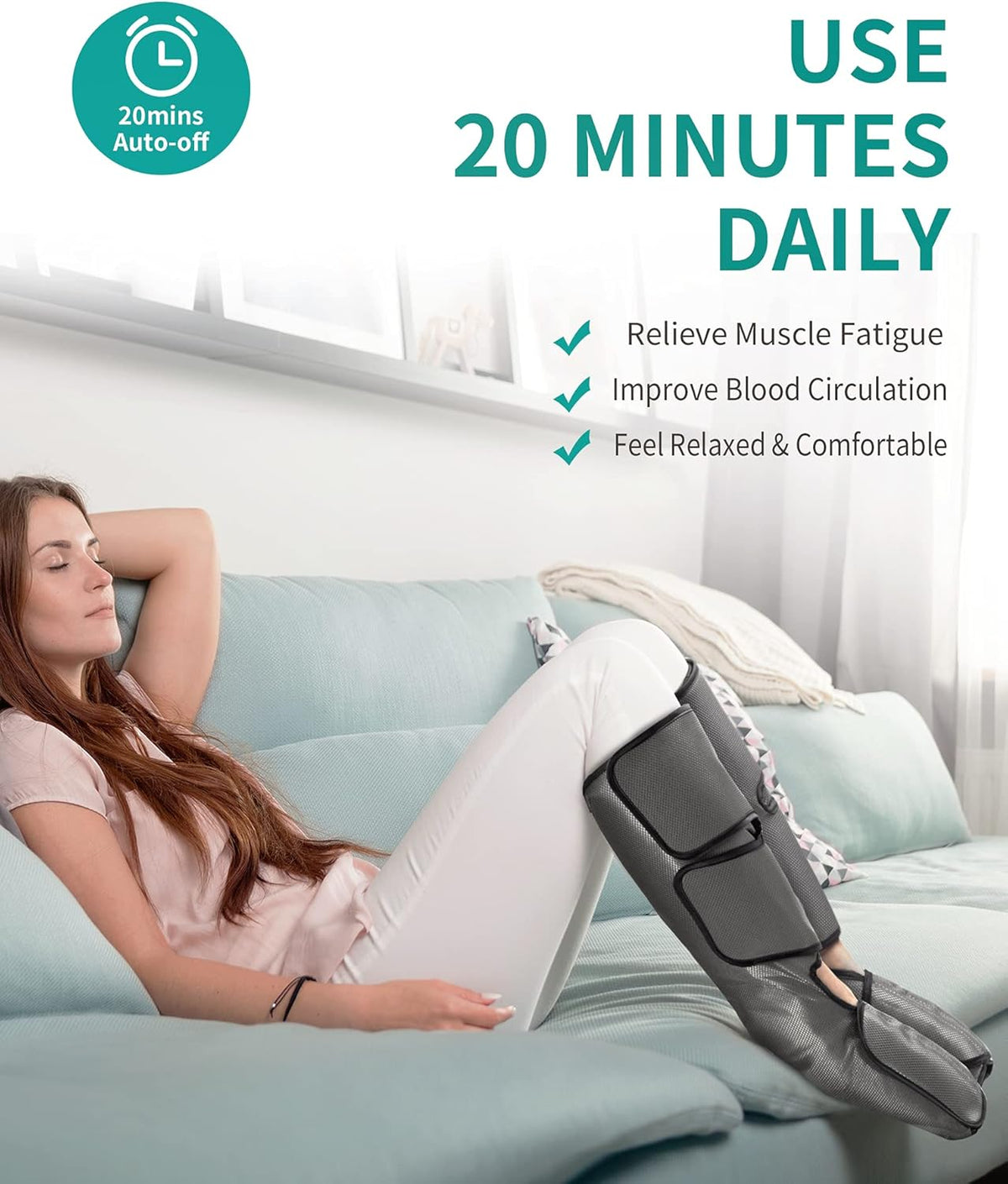 Leg Massager with Air Compression, Foot and Calf Massage Machine with Hand-held Controller 2 Modes 3 Intensities, Adjustable Leg Wraps Z28055