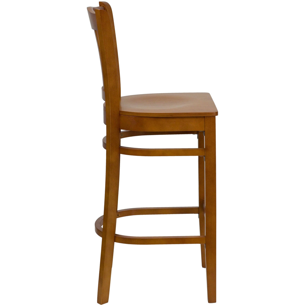 Mahogany Wood Vertical Slat Back Barstool E64199