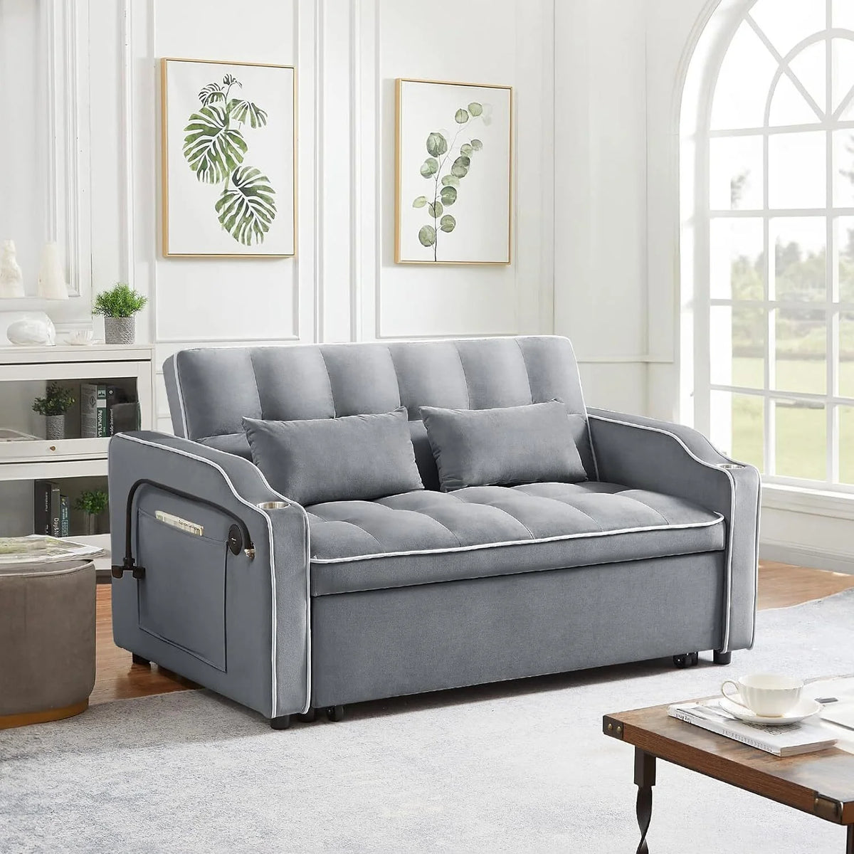 55" Tufted Velvet Convertible Sofa Bed V68182