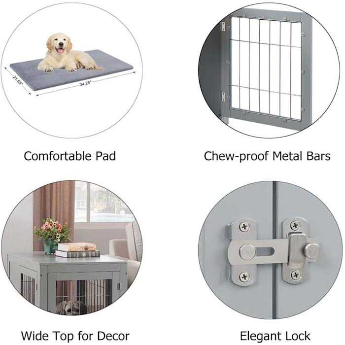Wooden Dog Crate End Table with Cushion W24696