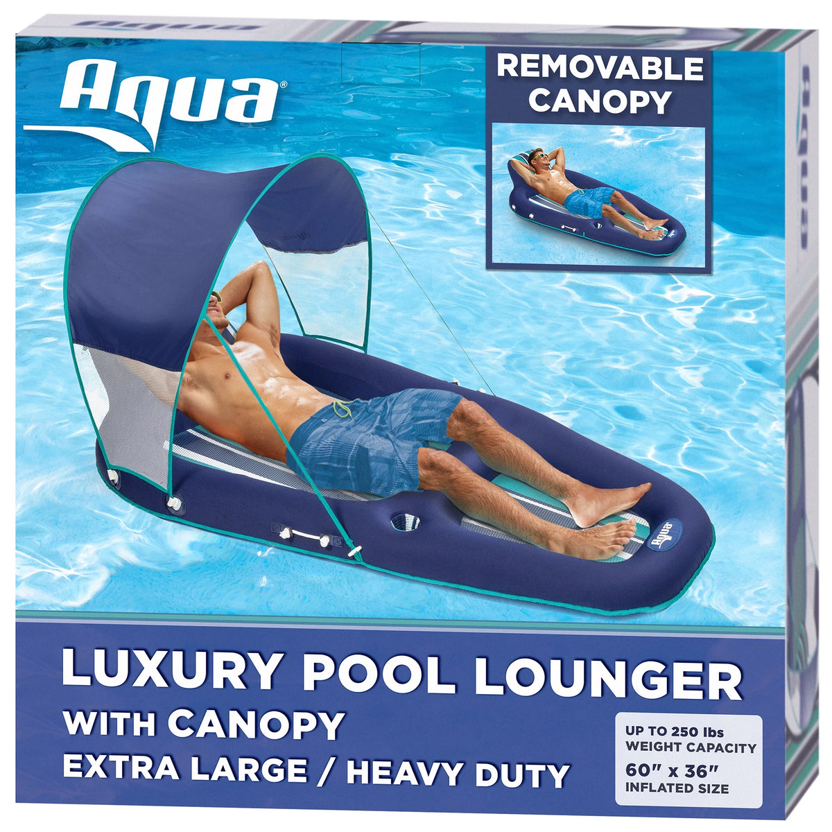 Blue Inflatable Pool Lounger Float with Sunshade Canopy 2 Pack Y1906
