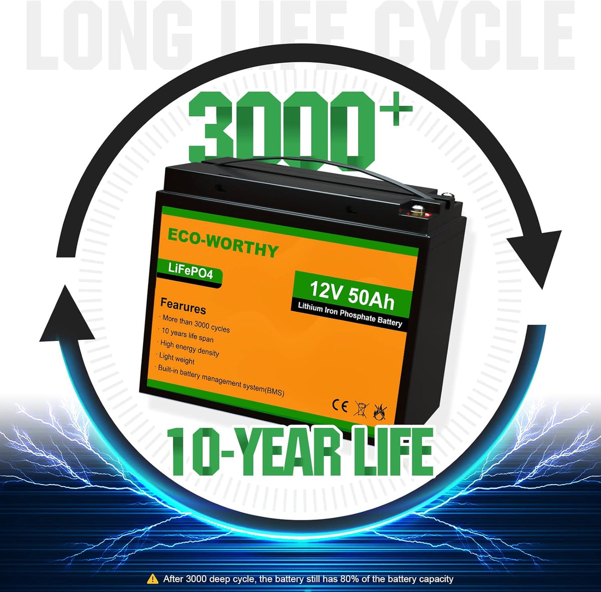 12V 50Ah LiFePO4 Lithium Battery with Built-in BMS C729775