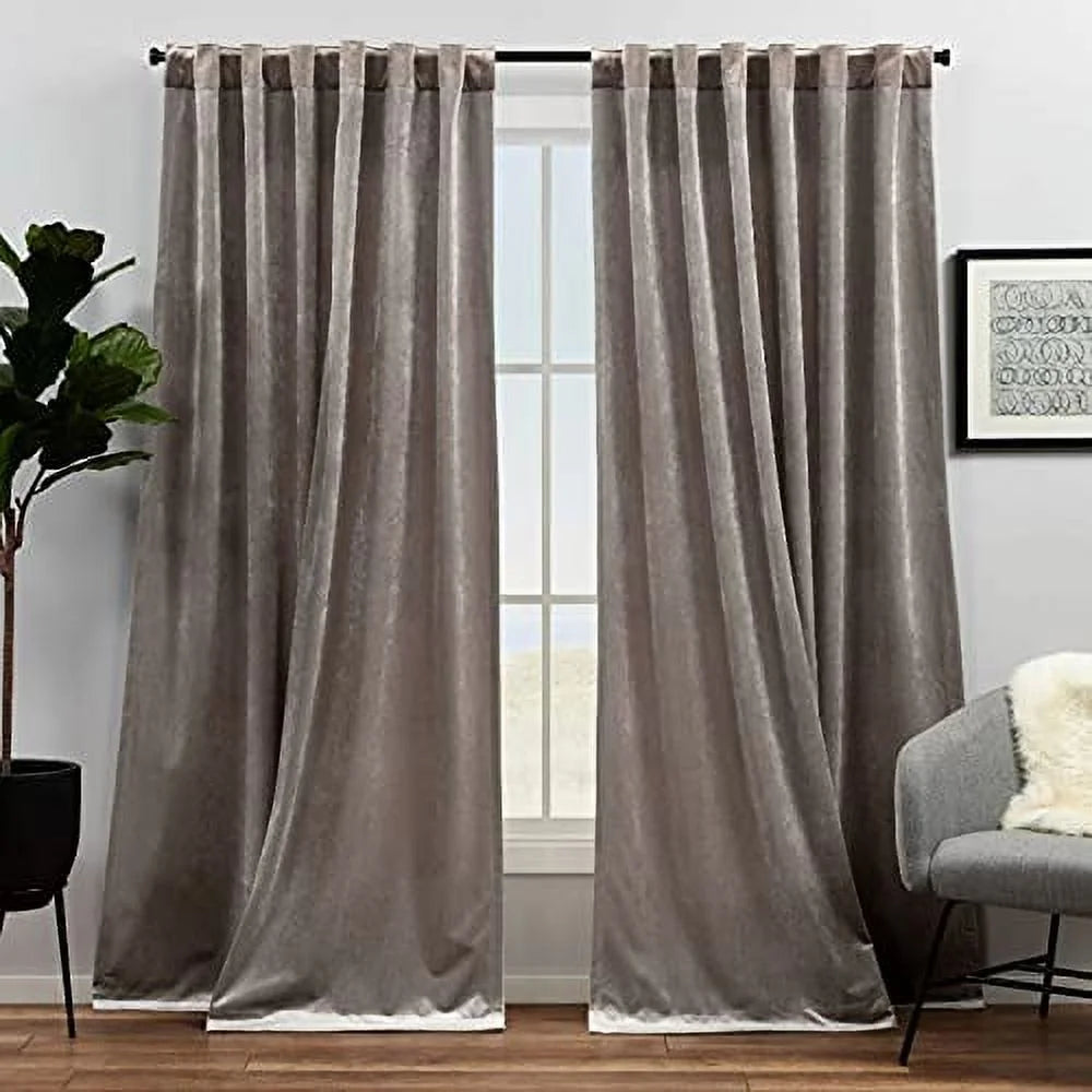 Velvet Light Filtering Hidden Tab Top Curtain Panel Pair, 52"x84", Taupe O603