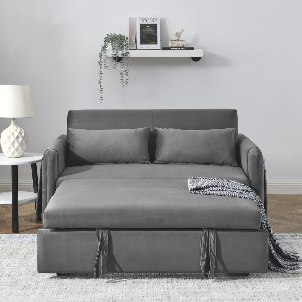 55" Velvet Pull Out Sofa Bed with 2 Pillows G90586