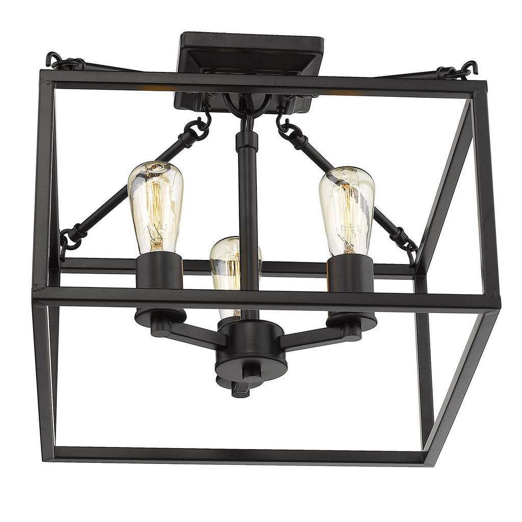 Black 3 Light Semi-Flush Mount E2250