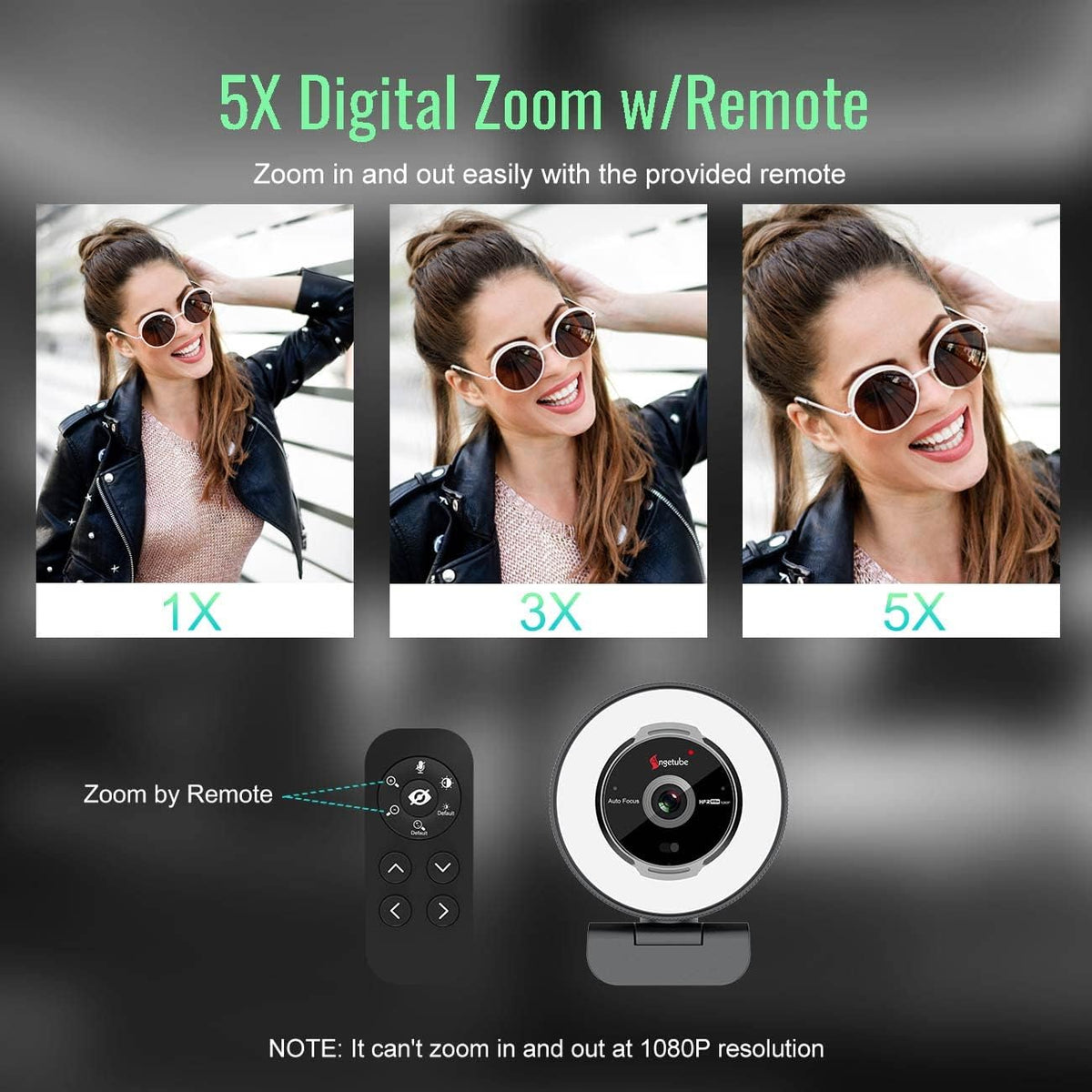 1080P 60FPS USB Webcam with Ring Light and Privacy Cover P4703