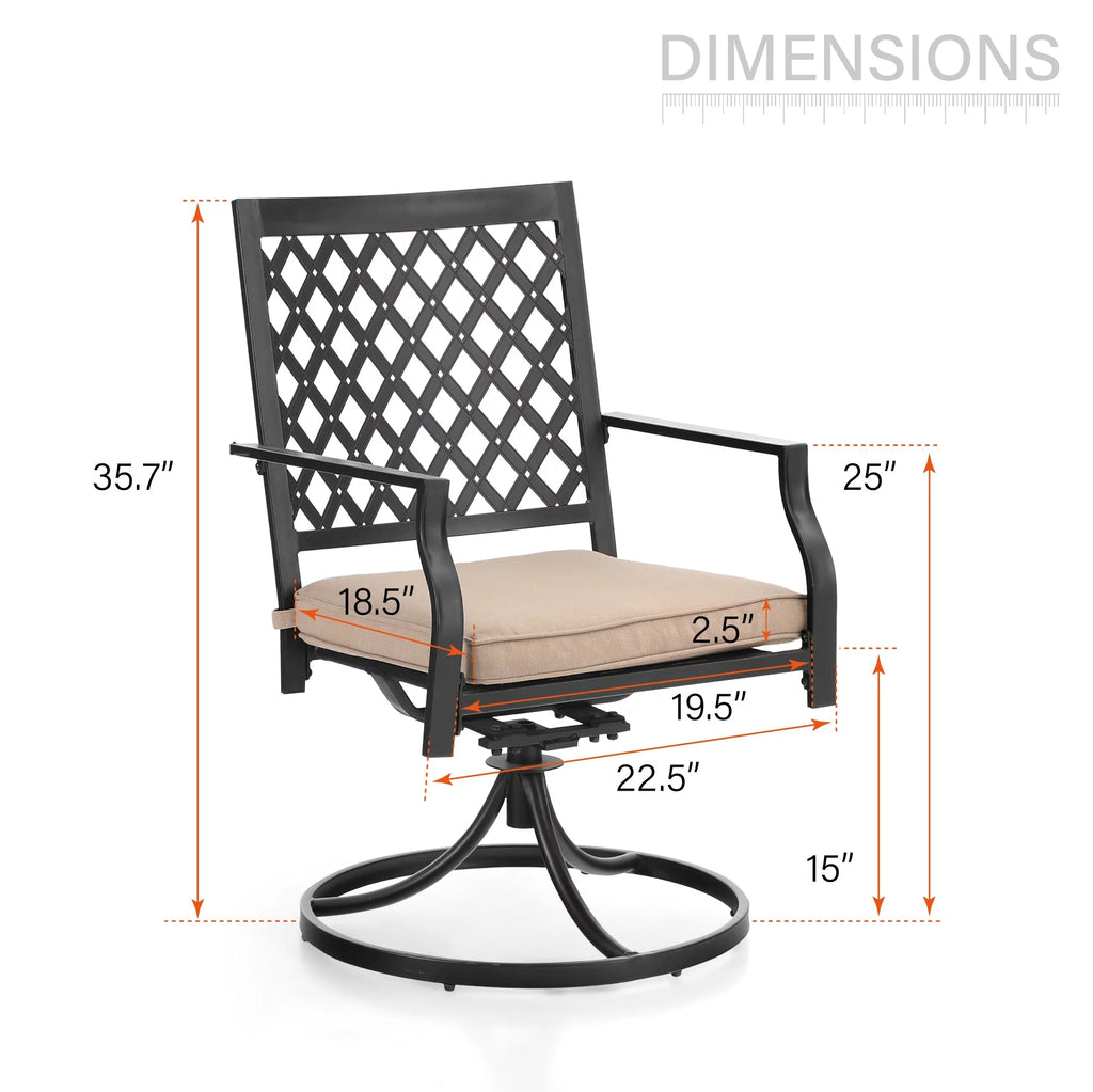 Set of 2 Metal Swivel Outdoor Dining Chairs with Beige Cushions X8361