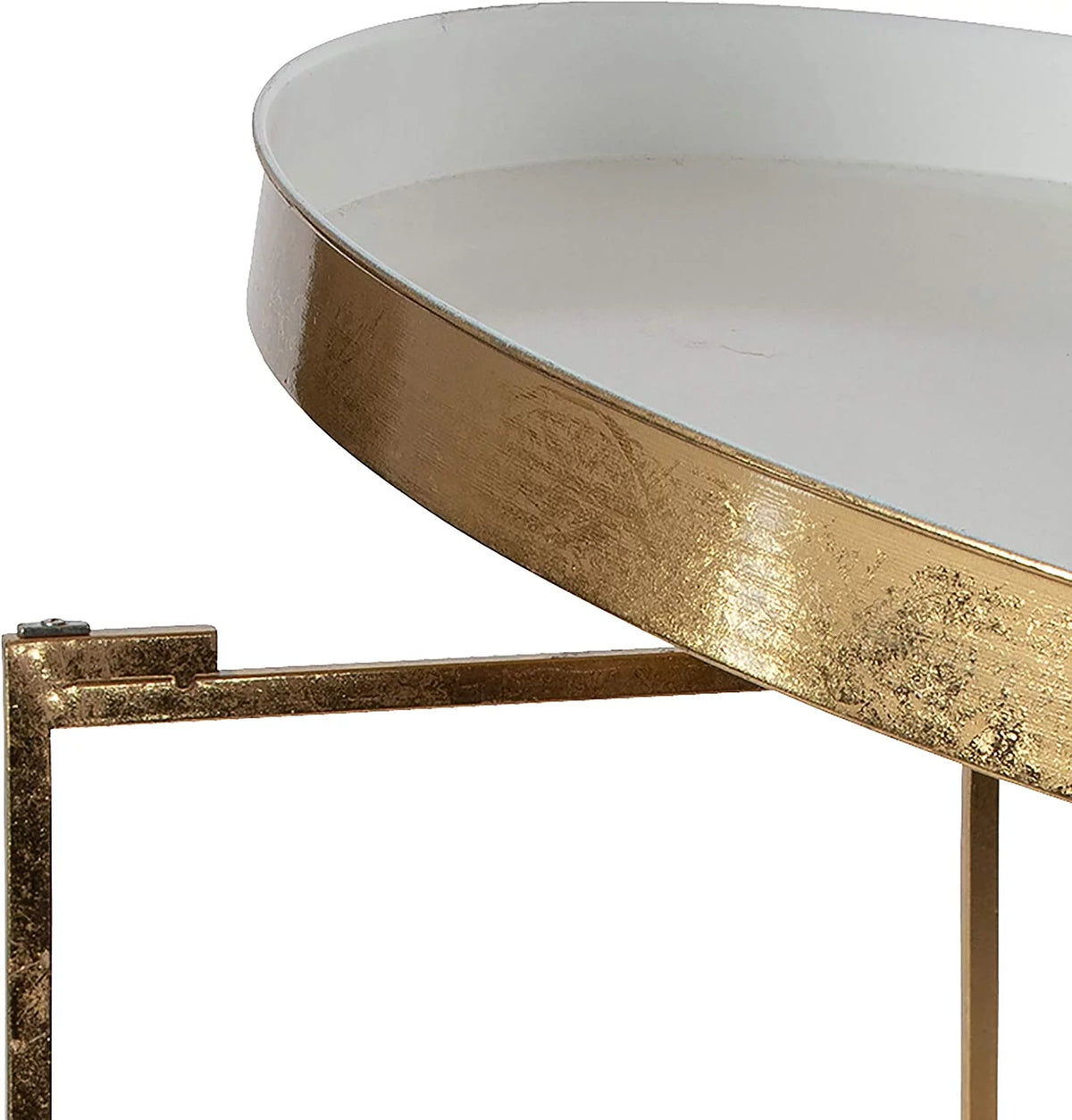 Round Metal Coffee Table, White and Gold C7134