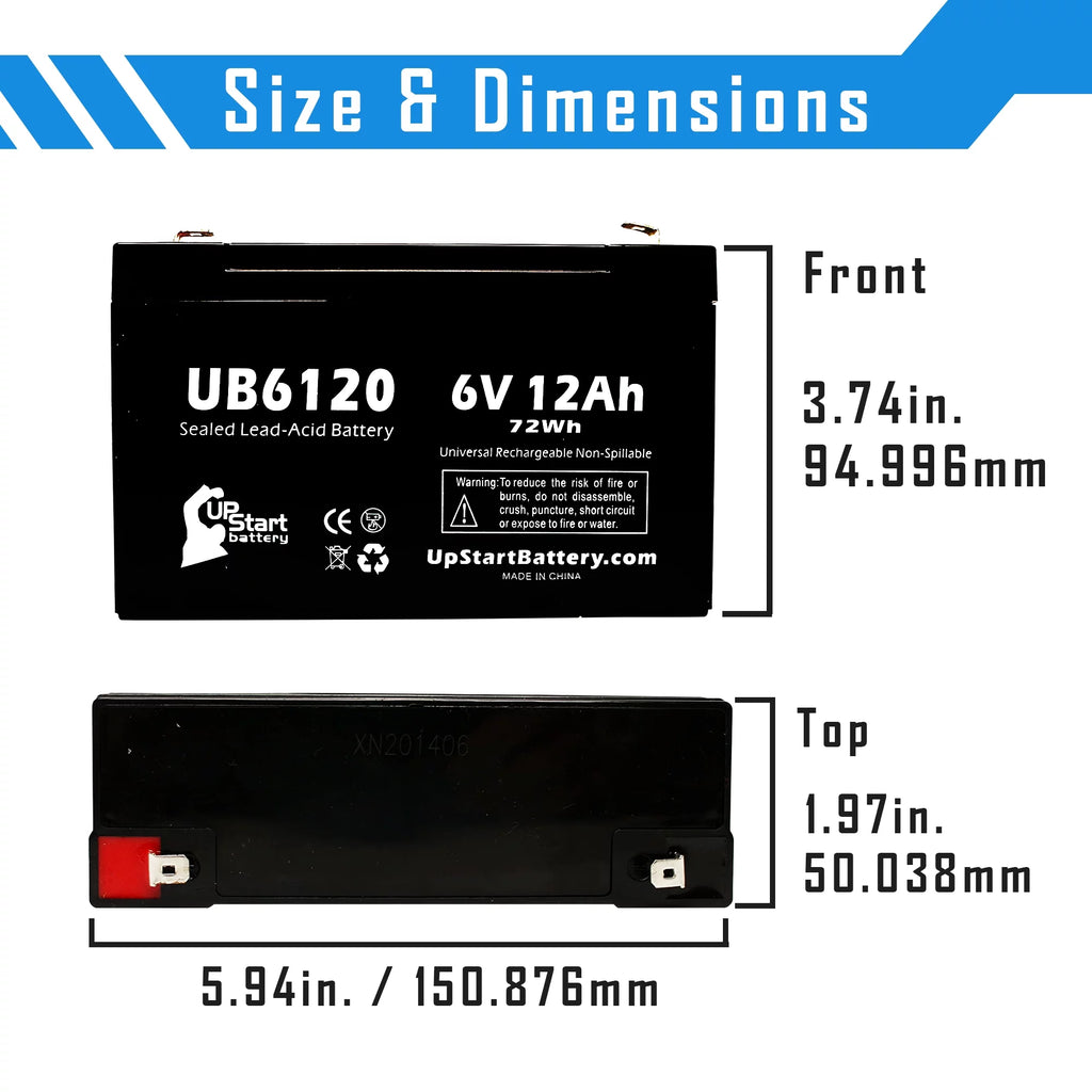 2x Pack 6V 12Ah Sealed Lead Acid Battery with F1 to F2 Terminal Adapters R233
