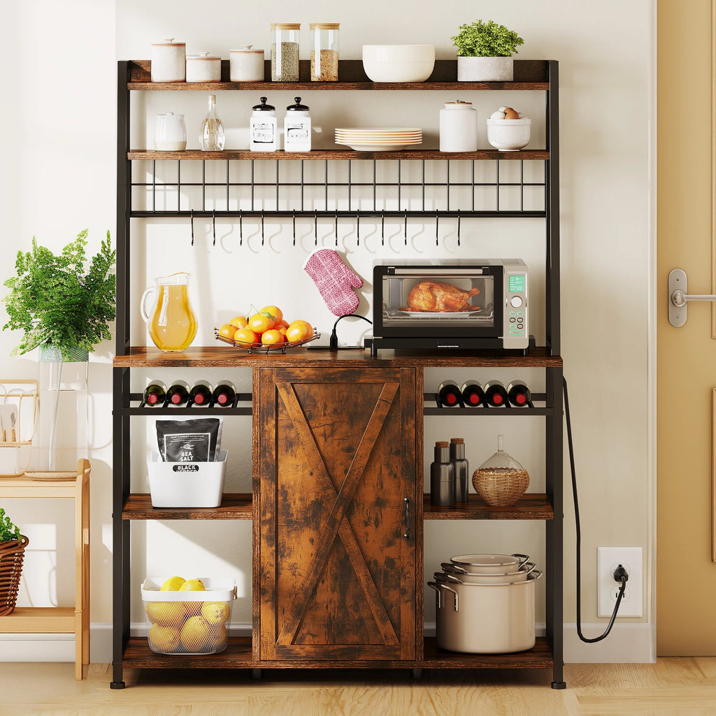 6-Tier Kitchen Microwave Oven Stand with Storage Cabinet and Wine Shelf W95115