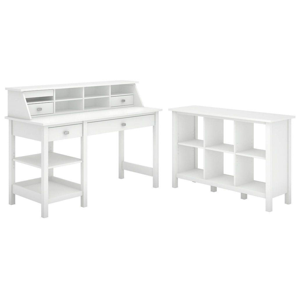 Pure White Computer Desk with Bookcase and Organizer L518230