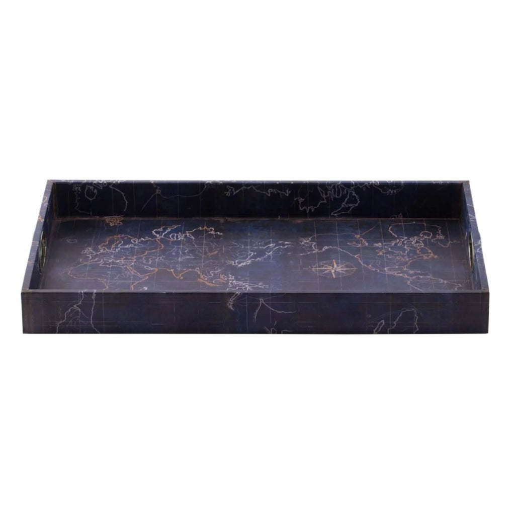 Set of 2 Deep Blue Vintage Rectangular Trays P57450