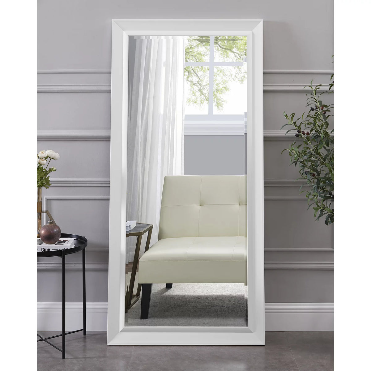 White Faux Wood Framed Full Length Mirror B3713