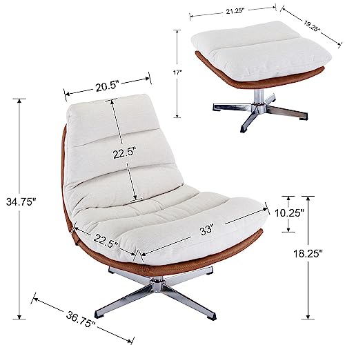Cream Linen Swivel Accent Chair with Ottoman L90467
