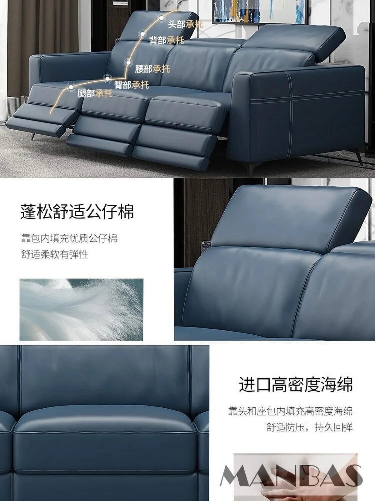 Italian Genuine Leather Recliner Sofa Set X3832