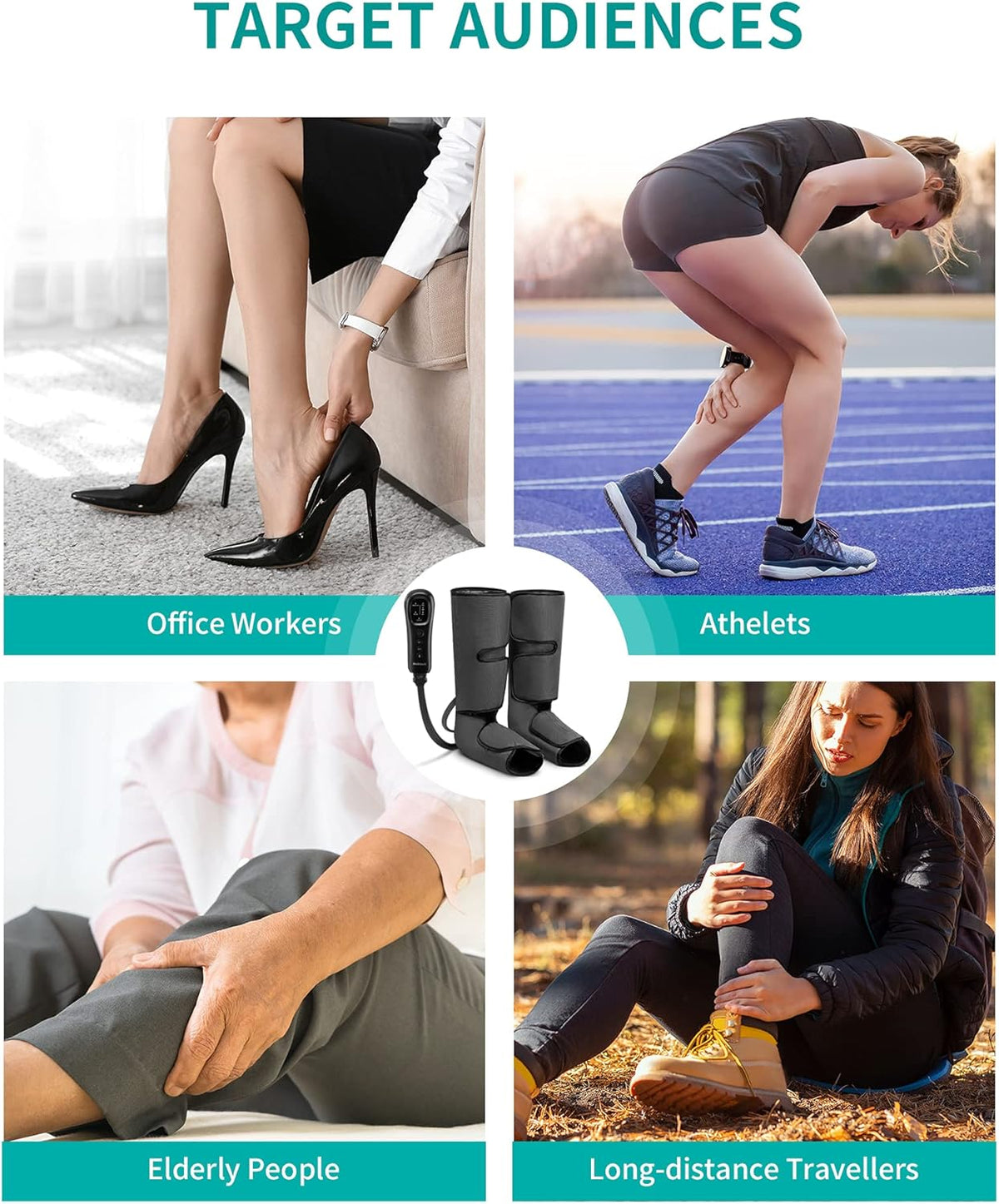 Leg Massager with Air Compression, Foot and Calf Massage Machine with Hand-held Controller 2 Modes 3 Intensities, Adjustable Leg Wraps Z28055