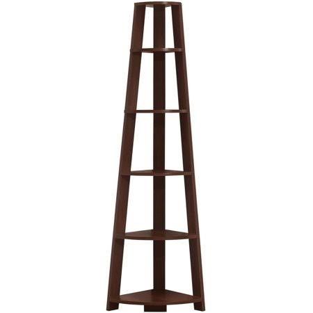 Cappuccino Corner Etagere Bookcase with 5 Fixed Shelves M819607